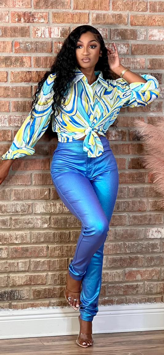 Metallic Blue Super Woman Pants