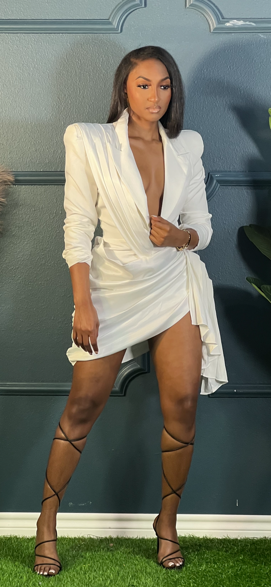 Bossy Tuxedo Dress-White