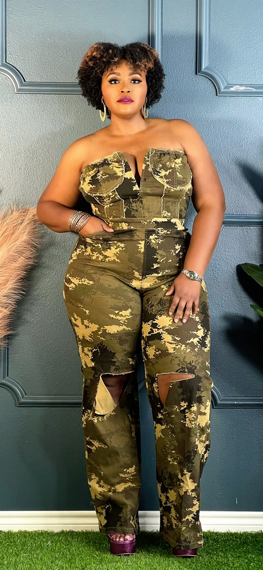 Strapless Camouflage Jumpsuit (Also available in plus sizes)
