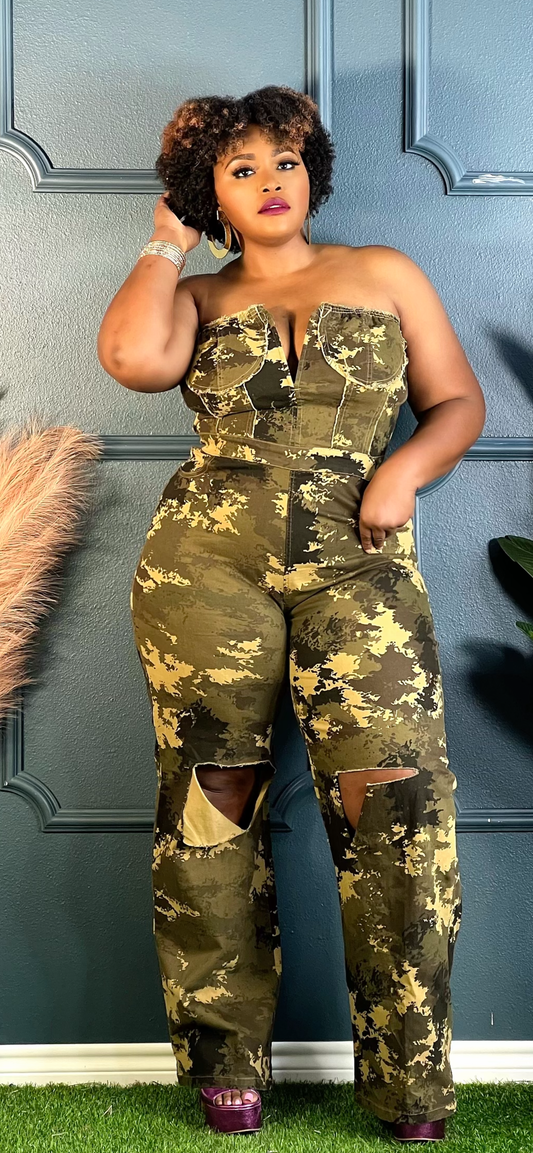 Strapless Camouflage Jumpsuit (Also available in plus sizes)