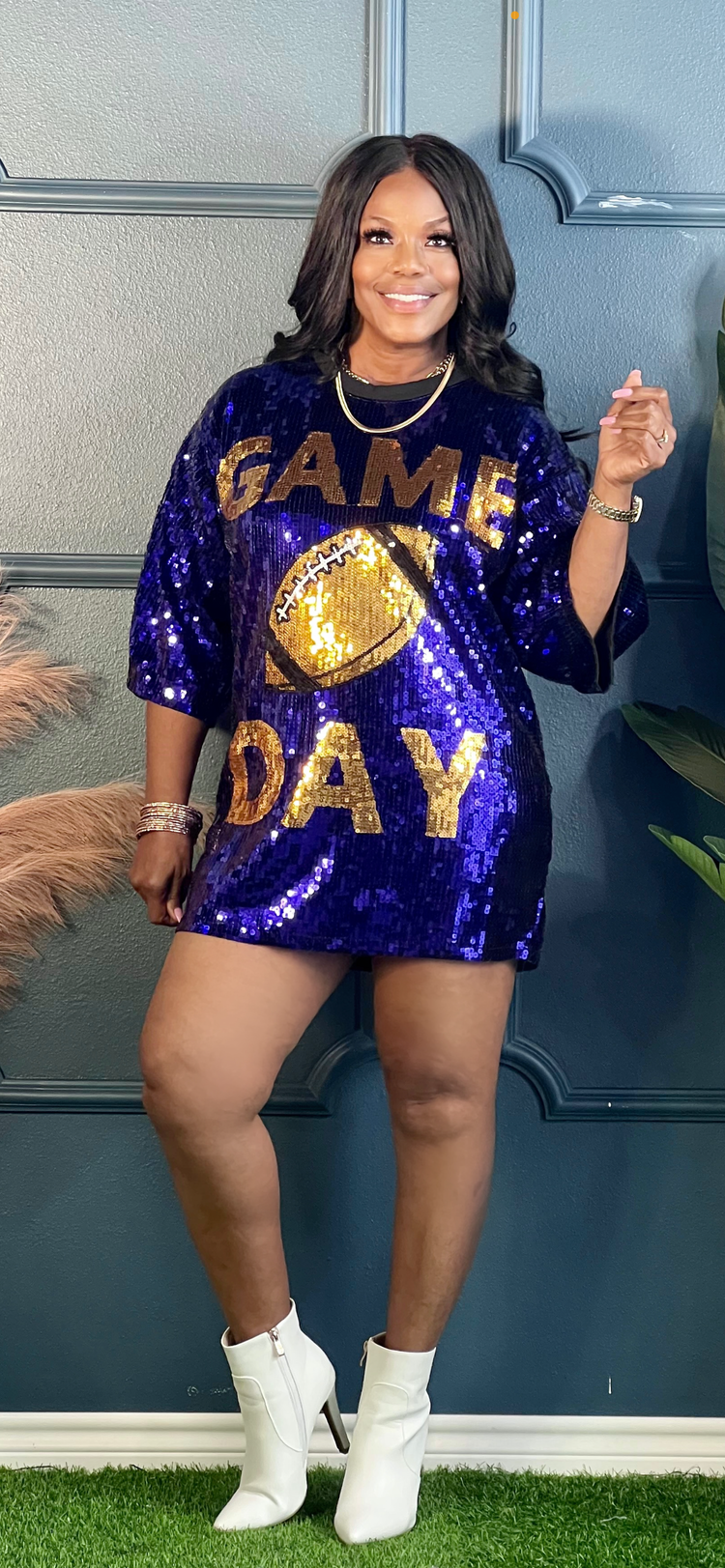 Purple Game Day Sequin Shirt Dress