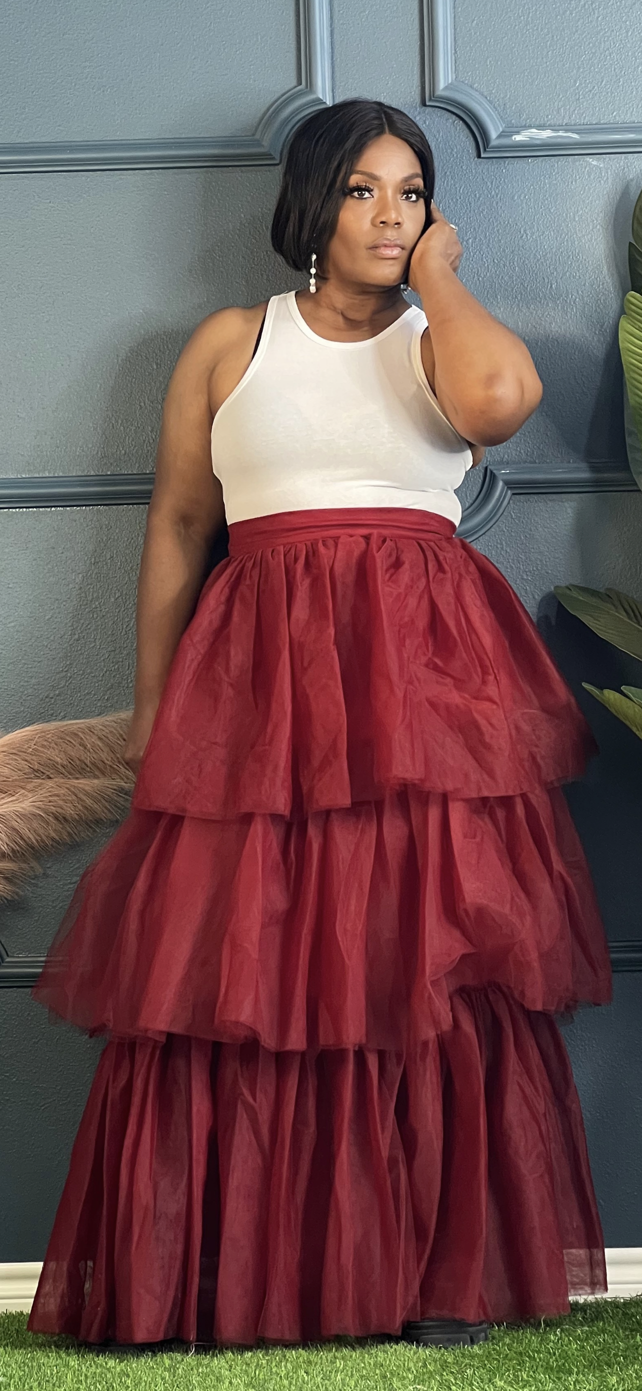 Burgundy tulle skirt outlet