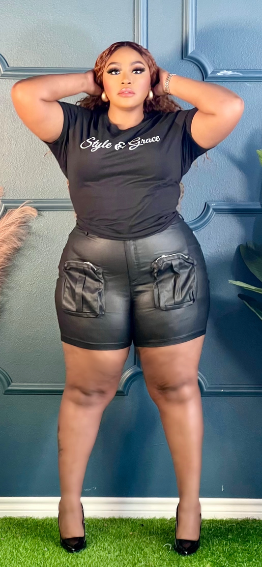 Black Faux Leather Shorts Plus