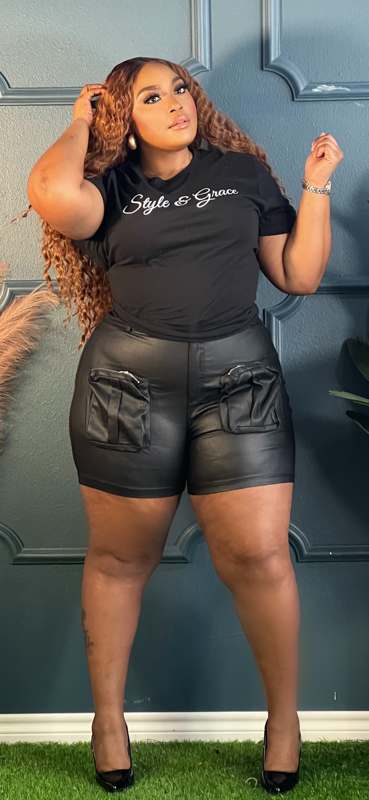 Black Faux Leather Shorts Plus