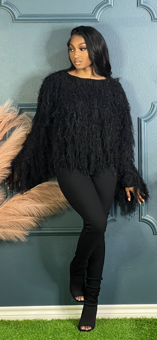 Soft Fringy Top Black (Online only)