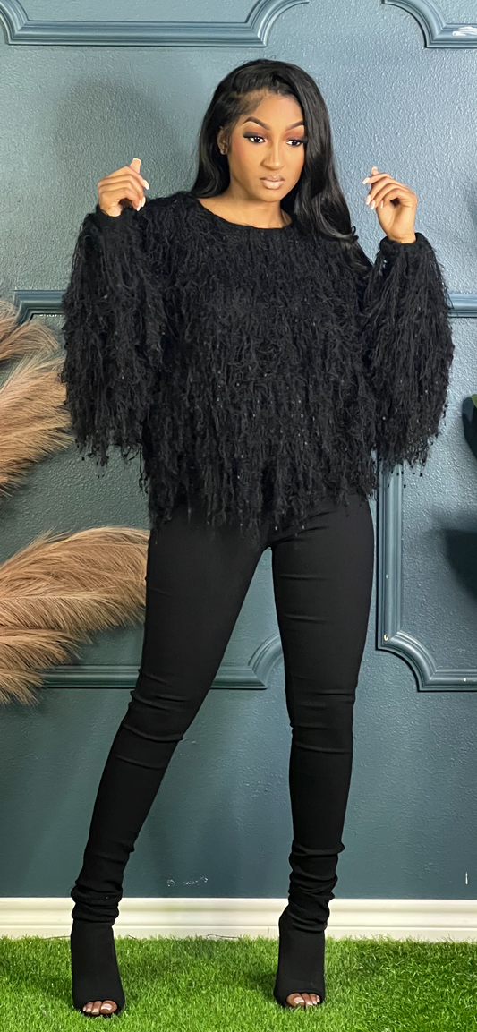 Soft Fringy Top Black (Online only)