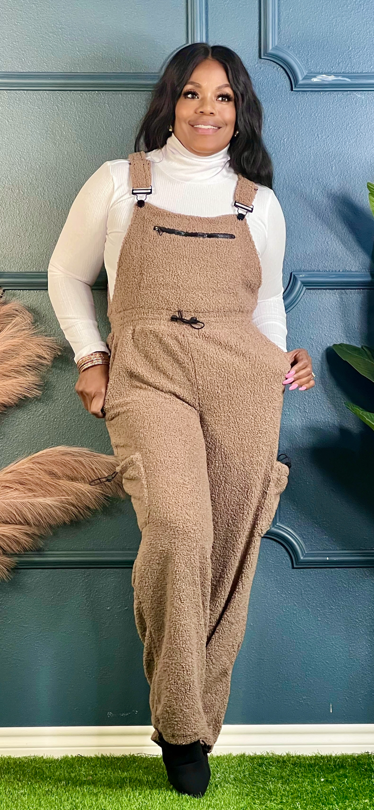Fashion Fuzzy Jumpsuit-Brown