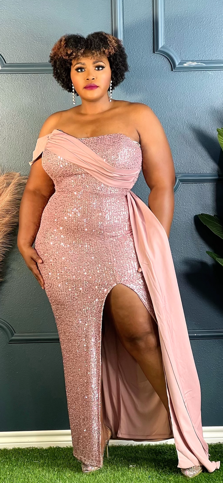 Sequin Blushing Holiday Gown Plus