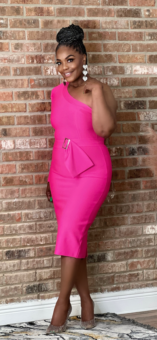 Lux Collection Hot Pink One Shoulder Bandage Dress (2 colors)