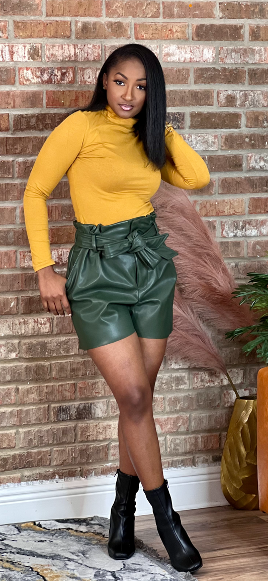 Olive Faux Leather Comfy Shorts (Online only)