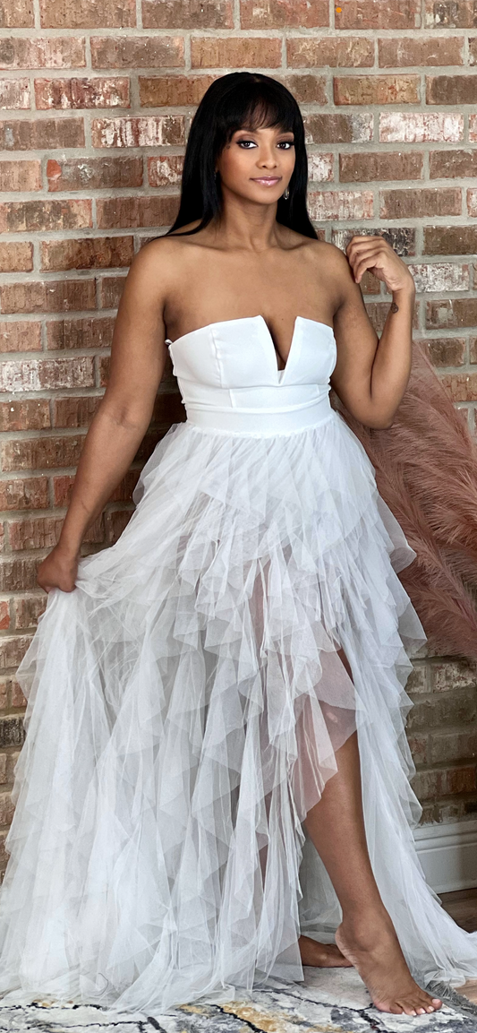 Valentine’s Day Collection White Tulle Vena Gown Dress (Online only)