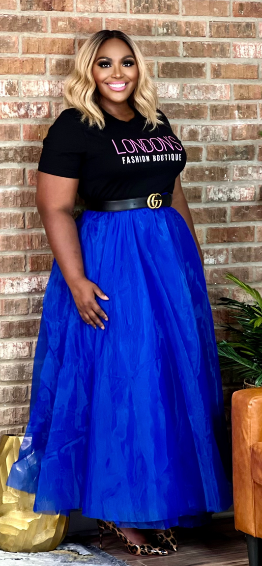 Royal Blue Soft Tulle Maxi Skirt Plus (Online only)