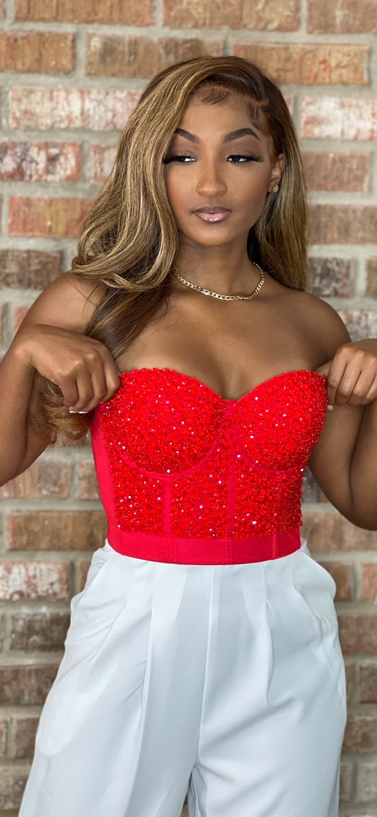 Red Beaded Bralette Top (Online only)