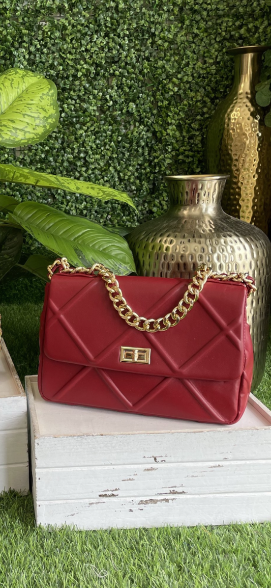 Red Diamond Quilted Handbag
