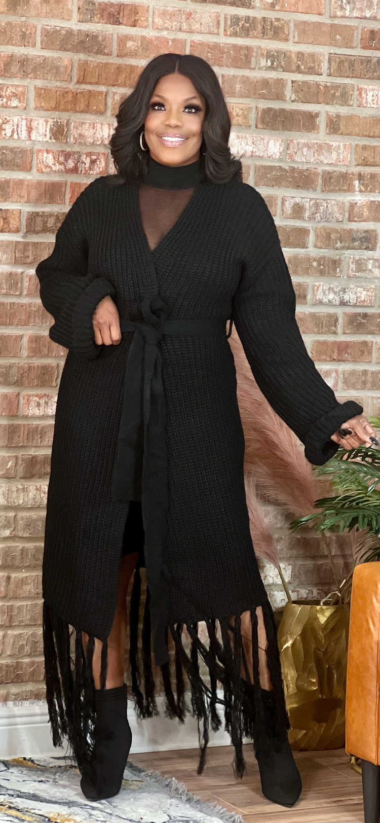 Black Maxi Shag Sweater Cardigan (Online only)
