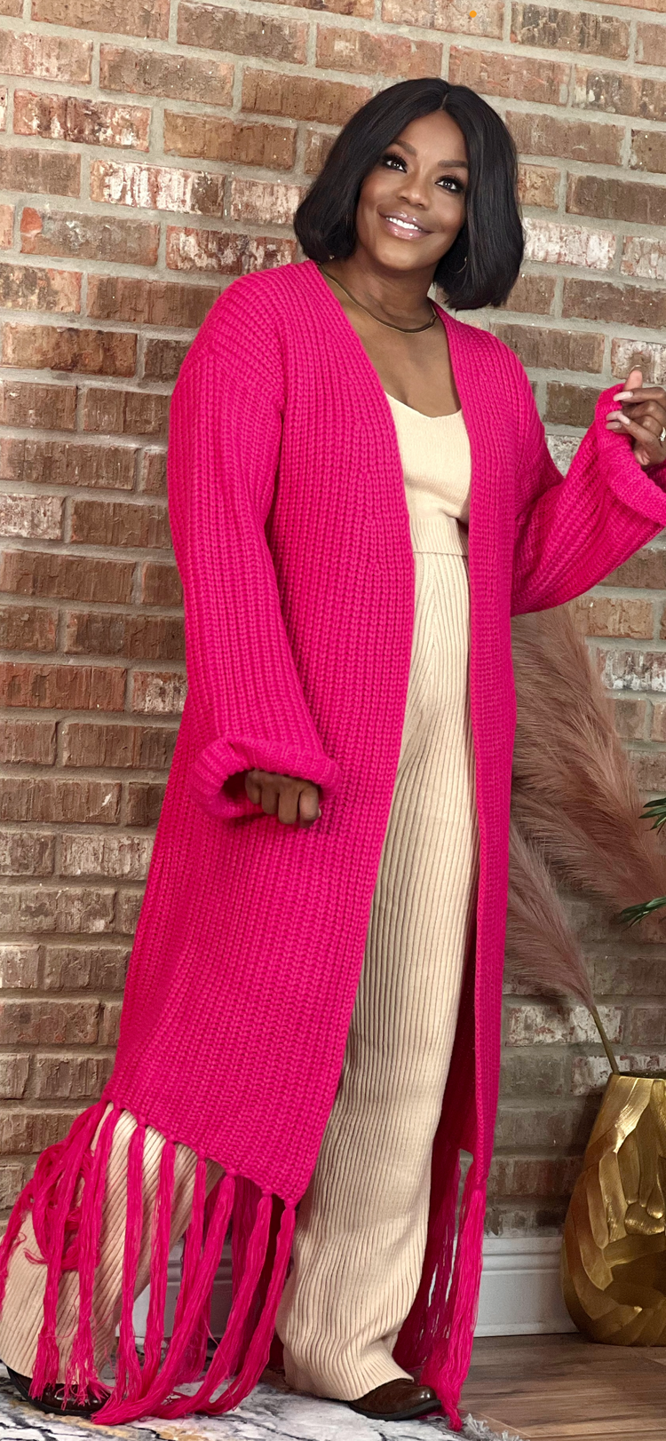 Pink Maxi Shag Sweater Cardigan (Online only)