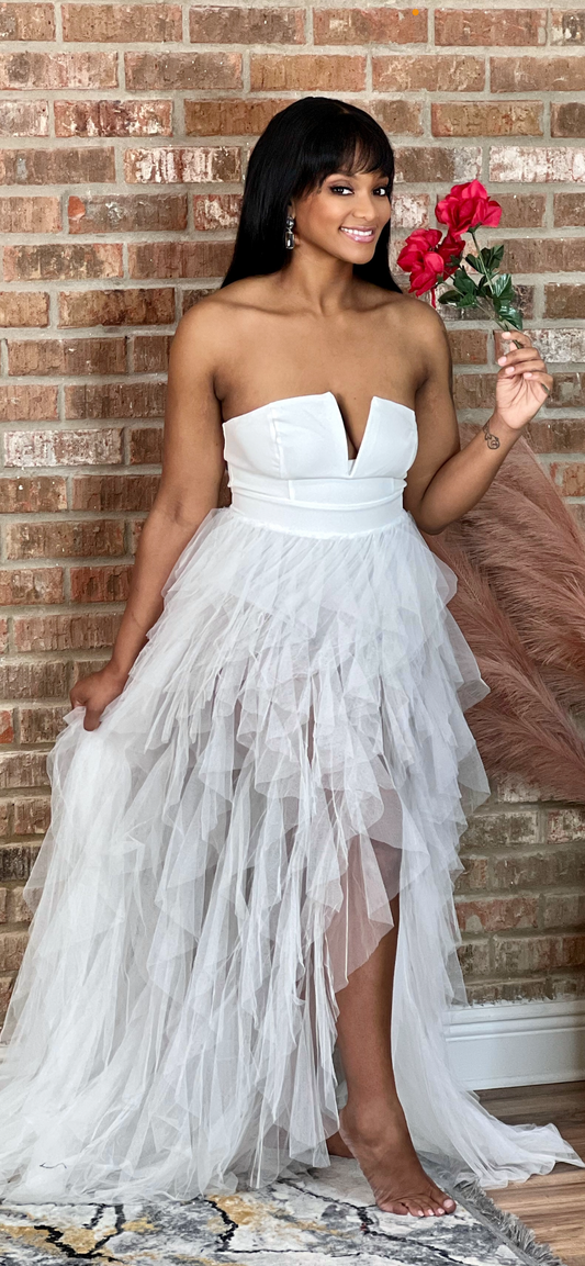 Valentine’s Day Collection White Tulle Vena Gown Dress (Online only)
