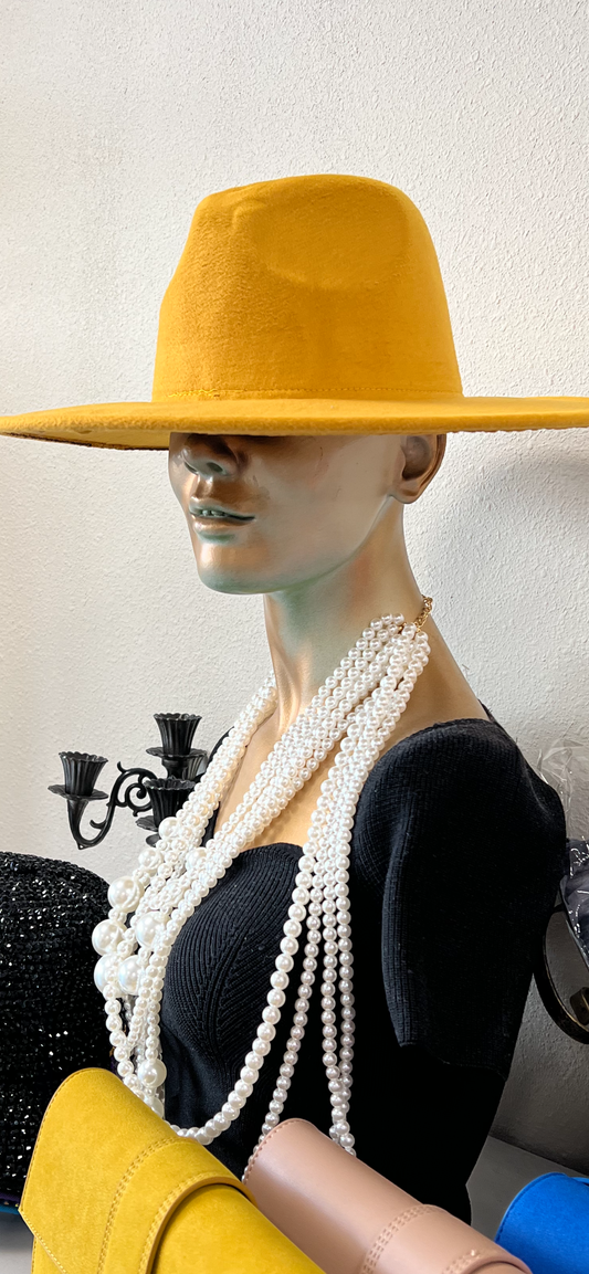 Mustard Wide Brim Fedora