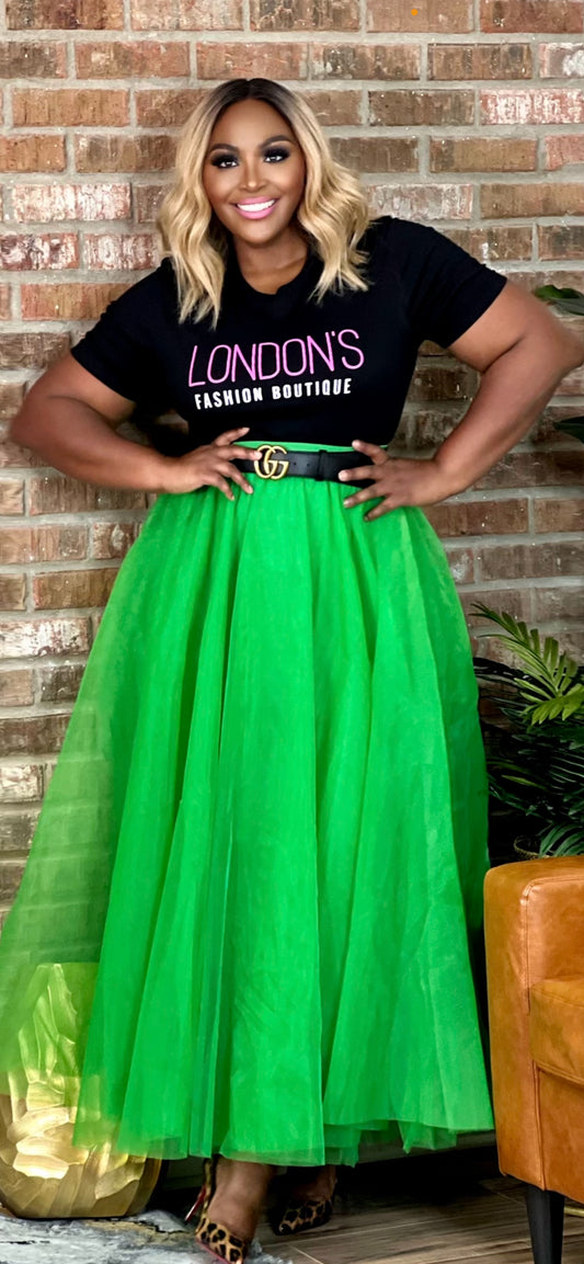Green Soft Tulle Maxi Skirt Plus (Online only)